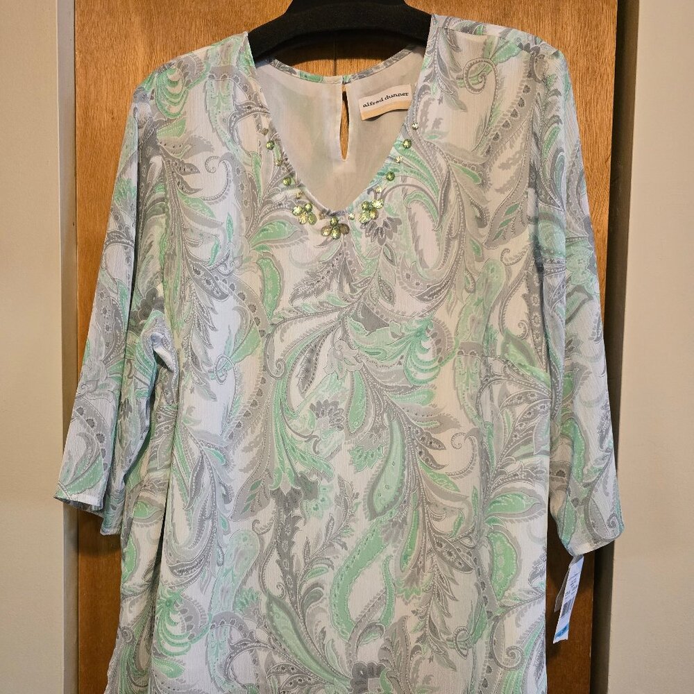 Alfred Dunner Womens Jewel Neck Double Layer Blouse w/ 3/4" Sleeves - Size 20W